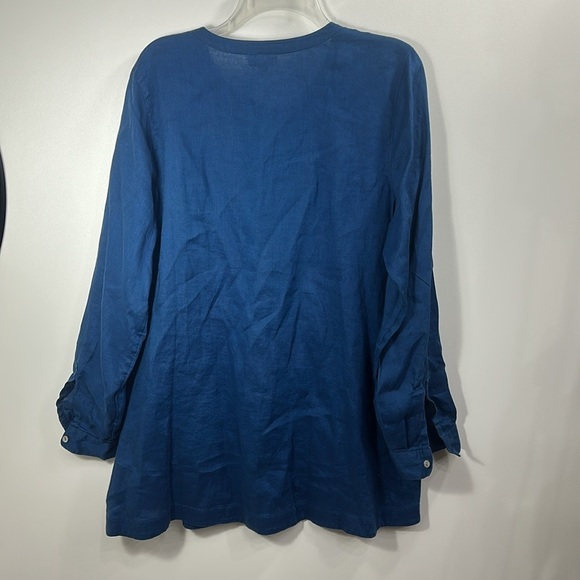 J.Jill Love Linen Blue Button Down Tunic Top Side Tie size large.100% linen - Picture 9 of 10